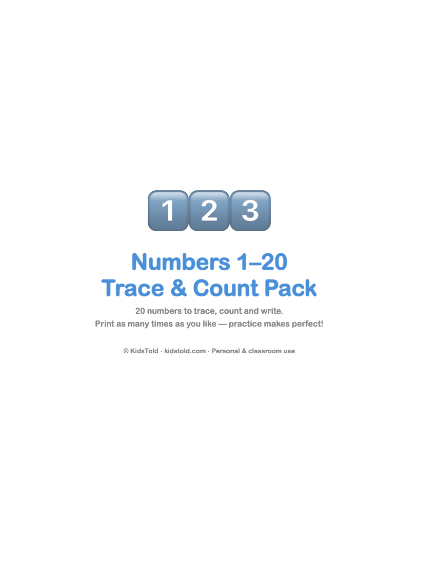 Numbers 1 to 20 tracing and counting worksheets pack