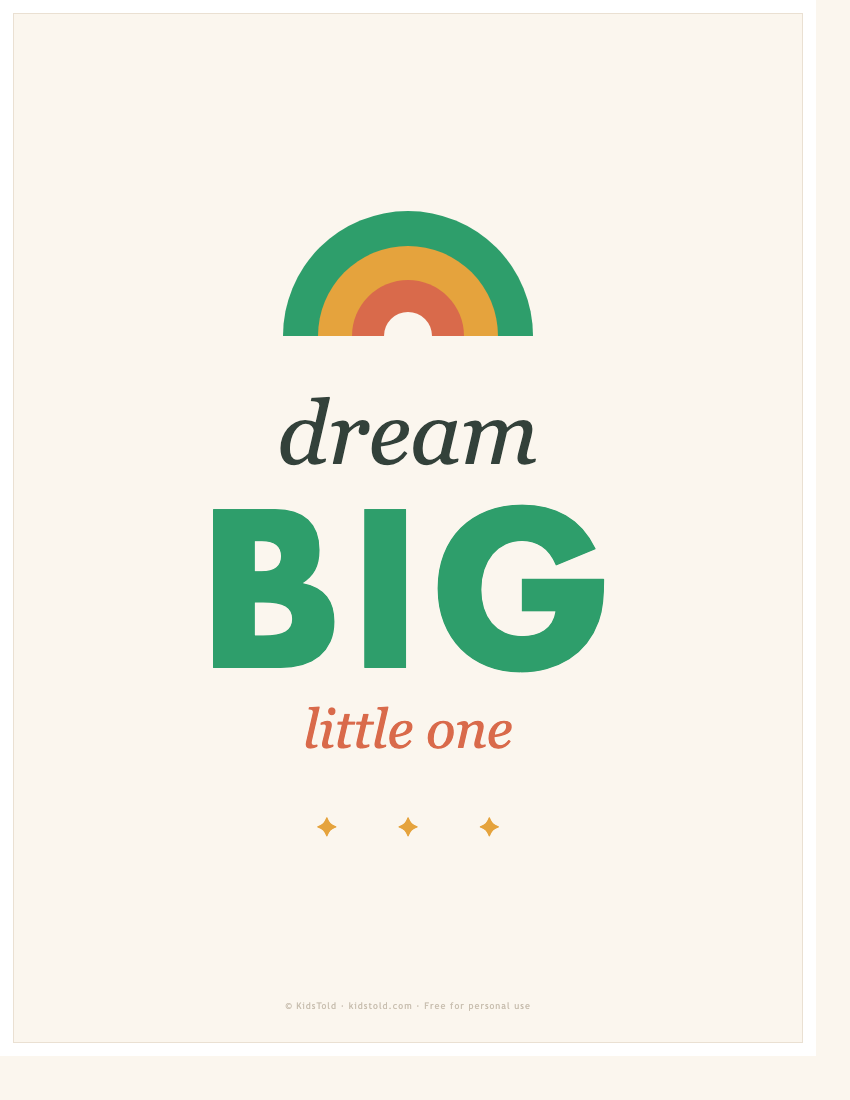 Free printable Dream Big Little One nursery wall art PDF